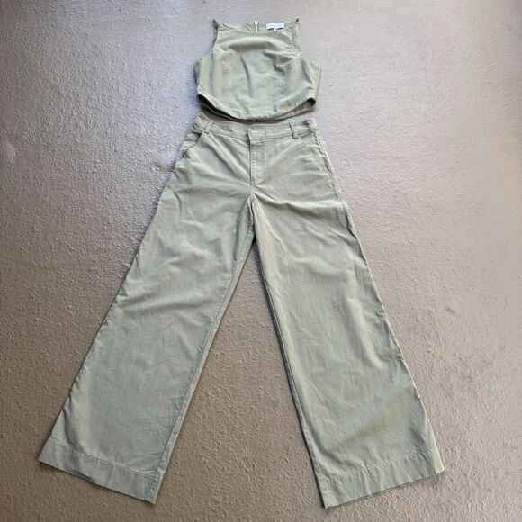 Wayf Pants - WAYF Olive Green Two-piece Set Cropped top & Wide-leg Oversized Pants Size S